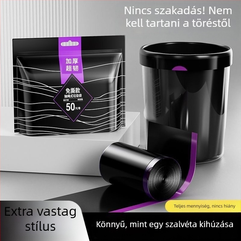 Szemeteszsákok húzókötéllel és akasztóval, vastagított és nagyobb méretben, fogantyúkkal, otthoni, kollégiumi és konyhai használatra