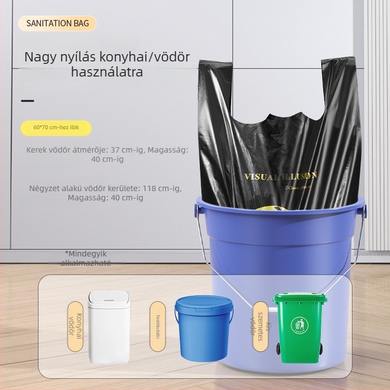 Konyhai mellény-stílusú szemeteszsákok, nagy méretű műanyag zacskók, extra vastag, egyszer használatos