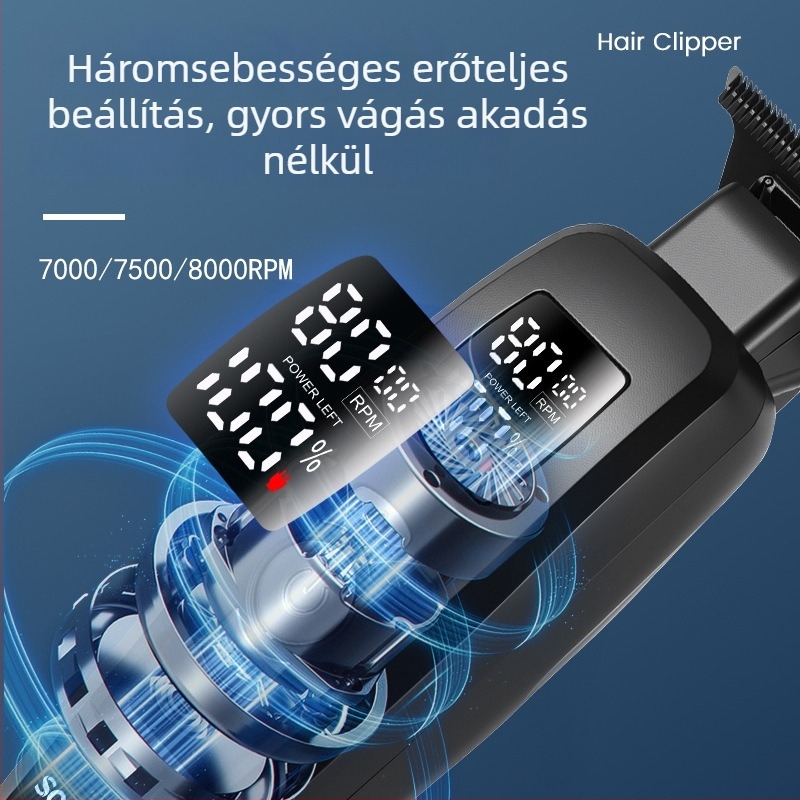 Solimpia Elektromos hajvágó, 3 sebesség, LCD kijelző, beépített akkumulátor, rozsdamentes acél penge
