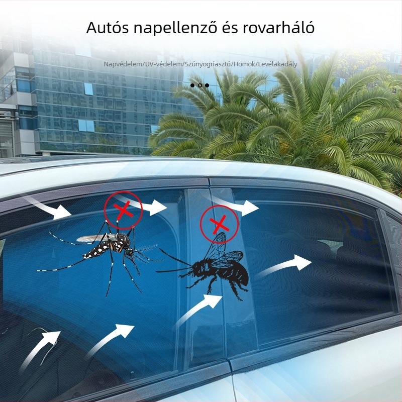 Autóablak szúnyogháló, napvédő rolóval és szellőztetéssel
