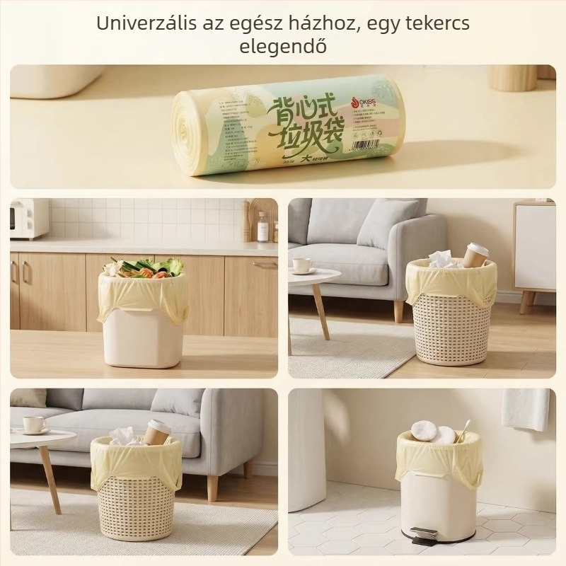 Konyhai mellény-stílusú szemeteszsákok, nagy méretben, otthoni használatra vastagított, extra vastag és strapabíró, ideális kollégiumi használatra, mellény-stílusú műanyag zacskók