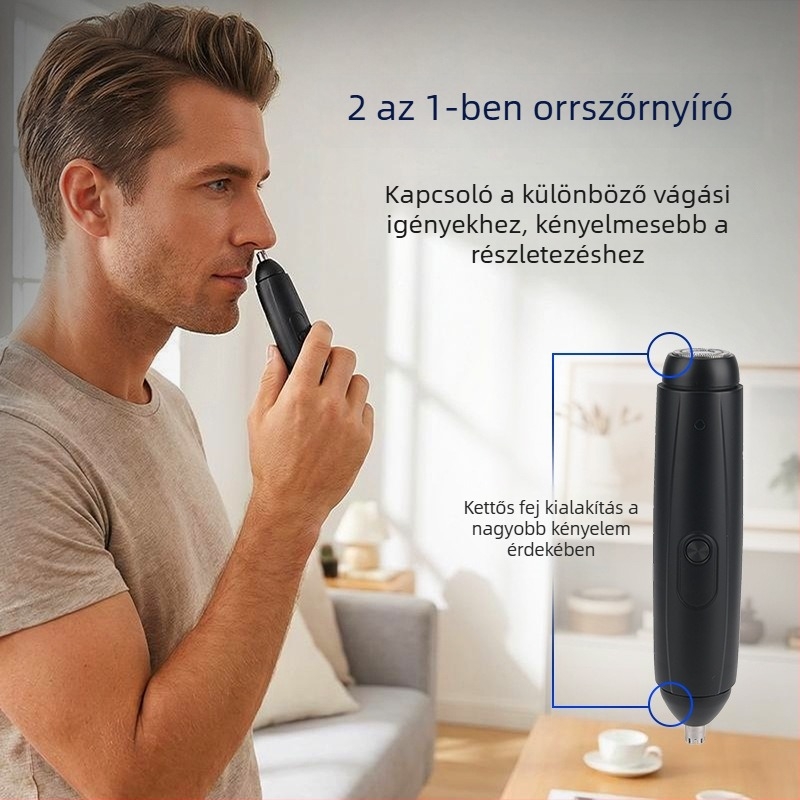 Orrszőr-trimmel és borotva, otthoni használatra, újratölthető, moshatható pengék, gyors töltés, kétfunkciós egyben