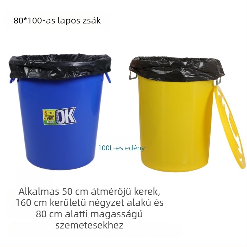 50L vastagított szemeteszsák vödrökhöz, 80×100 cm, fekete, PE, nagy kapacitású kereskedelmi felhasználásra