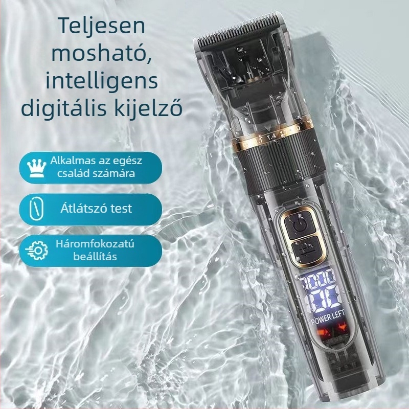 Professzionális elektromos hajvágó fodrászatba, teljesen mosható burkolat, digitális kijelző, újratölthető