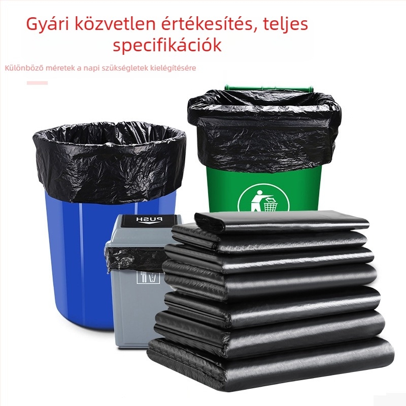 Fekete extra-nagy, vastag lapos szájú szemeteszsákok kereskedelmi használatra, szállodák számára