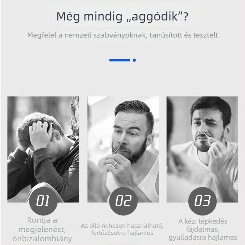 Férfi kézi orrszőr-trimmer, rozsdamentes acélból, akkumulátor nélkül, teljesen mosható