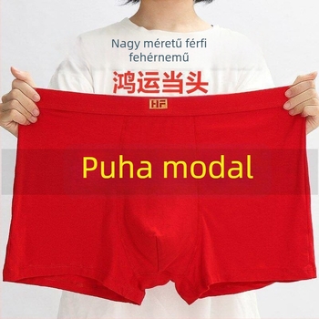 Légáteresztő piros modal anyagú férfi középmagas derekú boxeralsó, nagy méret
