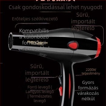 Renjie 835 Professzionális hajszárító fodrászathoz, 2200W, meleg és hideg levegő, gyors szárítás, 3 fokozat, túlmelegedés elleni védelem