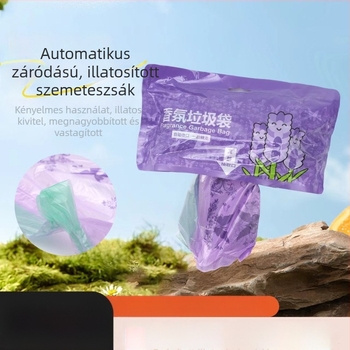 Levendulás illatú irodai szemeteszsákok, húzózsinóros zárás, nagy kapacitású, extra vastag, szakadásálló és tartós