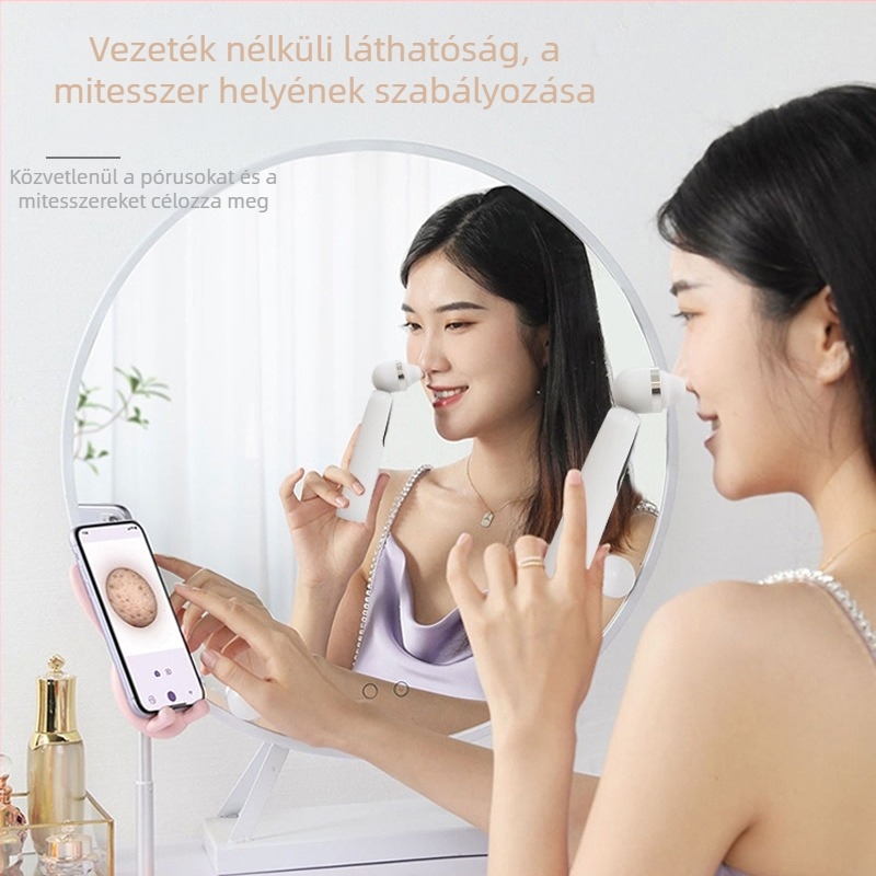 Látható mitesszer-eltávolító eszköz aspirátorral az arc porainak tisztításához