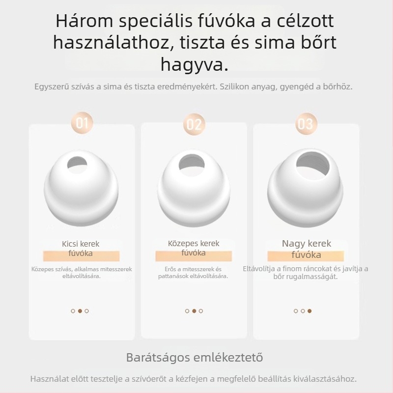 Látható mitesszer-eltávolító eszköz aspirátorral az arc porainak tisztításához
