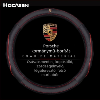 Valódi marhabőrből készült kormánykerék-huzat Porsche Cayenne, Macan, 911, Panamera és Boxster 718