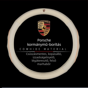 Valódi marhabőrből készült kormánykerék-huzat Porsche Cayenne, Macan, 911, Panamera és Boxster 718