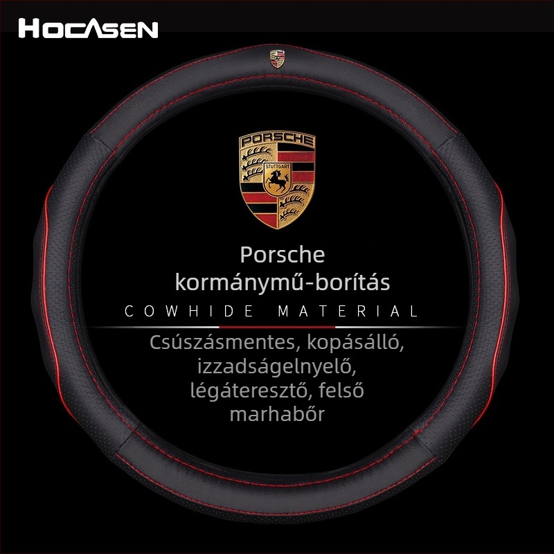 Valódi marhabőrből készült kormánykerék-huzat Porsche Cayenne, Macan, 911, Panamera és Boxster 718