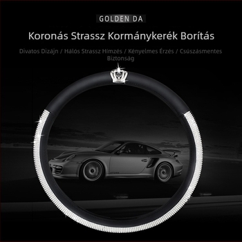 Koronás kormányvédő autóhoz strassz kövekkel, varrással, négy évszakos, univerzális illeszkedés, nőknek