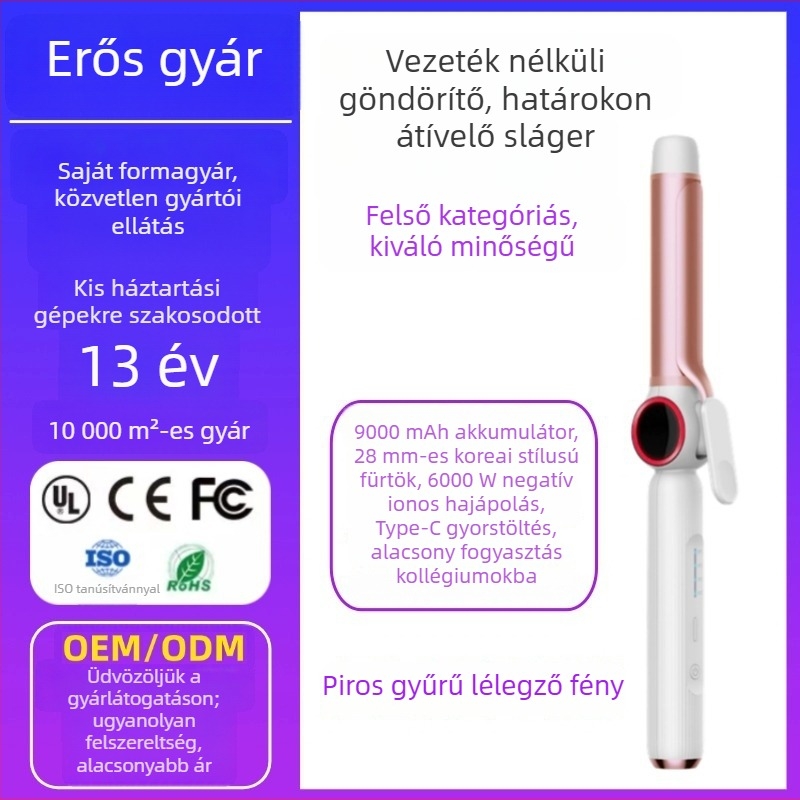Három az egyben, vezeték nélküli ionos göndörítő – gyors felmelegedés magas hőmérsékleten, USB töltés