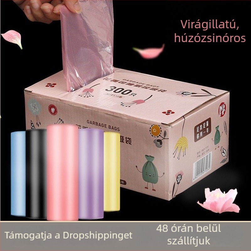 Vastagított, átlátszó egyszer használatos háztartási szemeteszsák, csepegés elleni kialakítással, otthonra, irodába és a konyhába