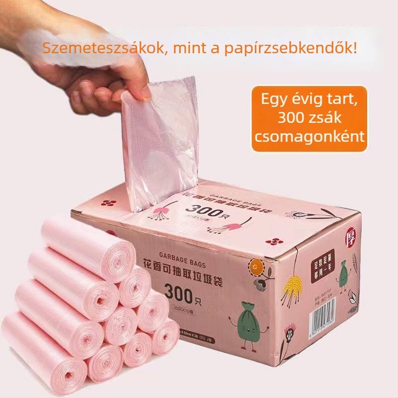 Vastagított, átlátszó egyszer használatos háztartási szemeteszsák, csepegés elleni kialakítással, otthonra, irodába és a konyhába