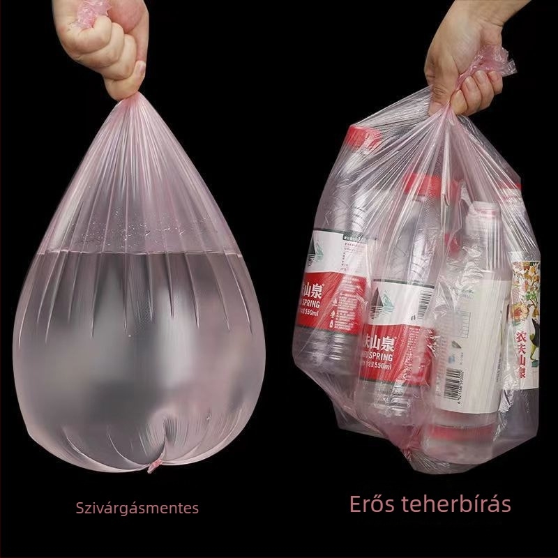 Vastagított, átlátszó egyszer használatos háztartási szemeteszsák, csepegés elleni kialakítással, otthonra, irodába és a konyhába