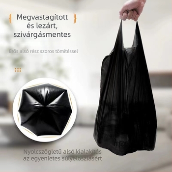 Mellény-stílusú szemeteszsákok, fekete, extra vastag, nagy méret, egyszer használatos otthonra és a konyhába