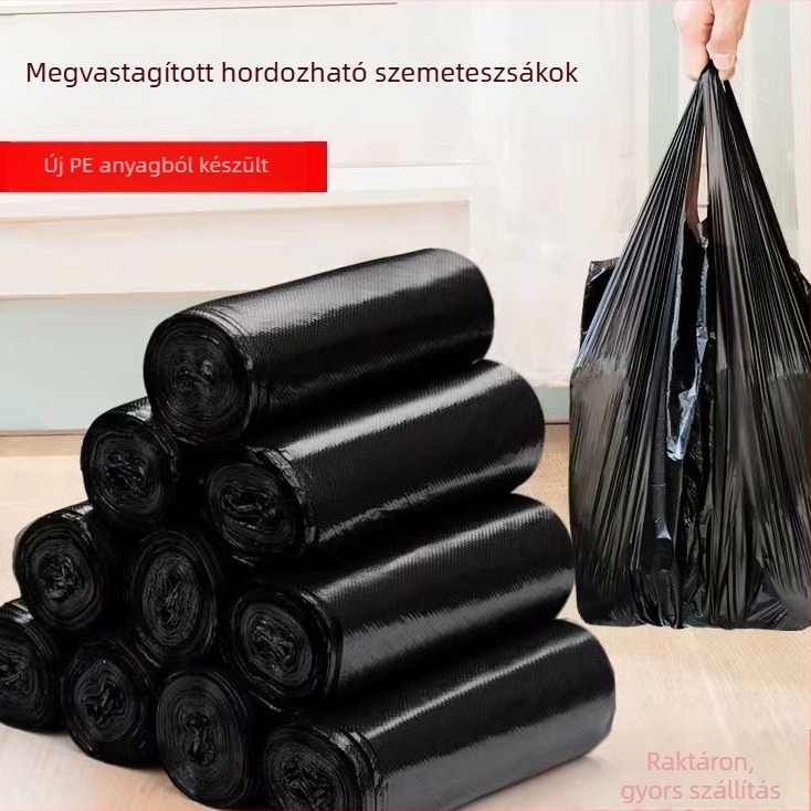 Mellény-stílusú szemeteszsákok, fekete, extra vastag, nagy méret, egyszer használatos otthonra és a konyhába