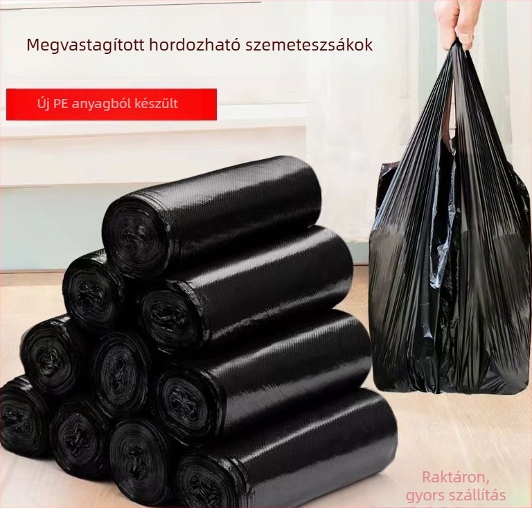 Mellény-stílusú szemeteszsákok, fekete, extra vastag, nagy méret, egyszer használatos otthonra és a konyhába