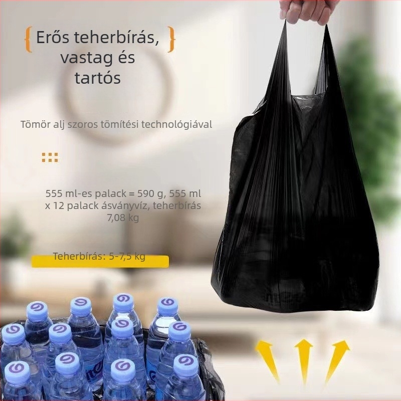 Mellény-stílusú szemeteszsákok, fekete, extra vastag, nagy méret, egyszer használatos otthonra és a konyhába