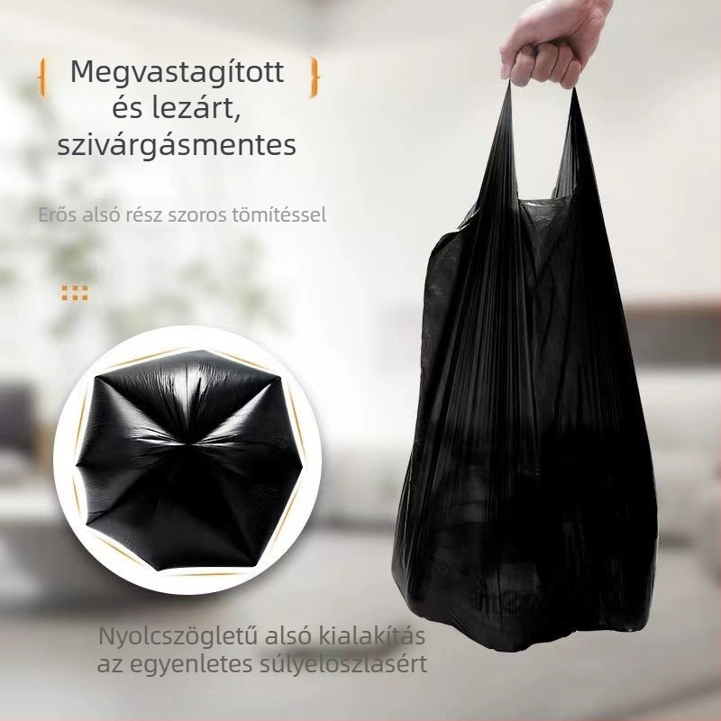 Mellény-stílusú szemeteszsákok, fekete, extra vastag, nagy méret, egyszer használatos otthonra és a konyhába