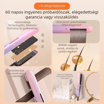 Kétfunkciós elektromos hajvasaló és göndörítő – kímélő a hajhoz, könnyen hordozható, otthoni használatra, frufruhoz