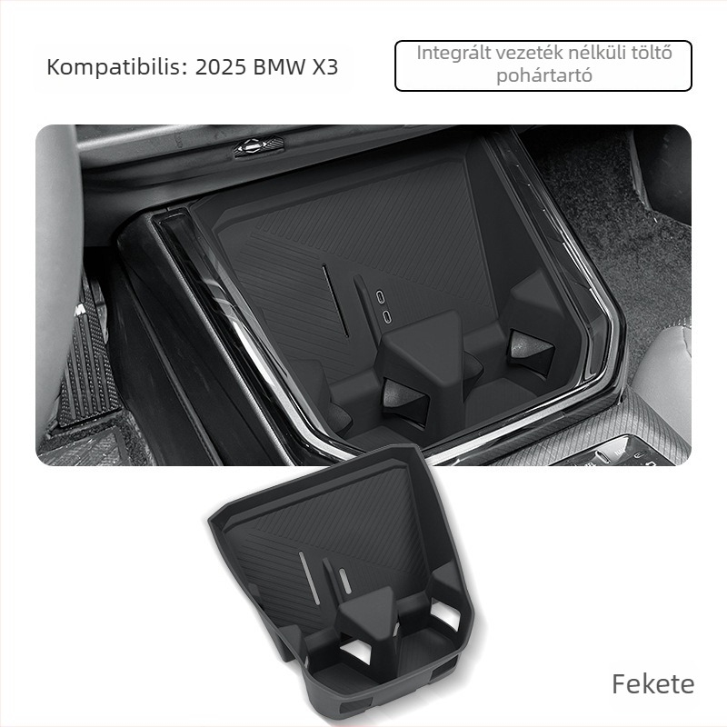 Szilikon belső autómat BMW X3-hoz – pohártartó vezeték nélküli töltéssel, csúszásmentes és porálló