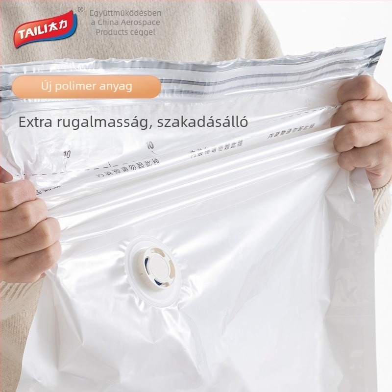 Vákuumos tömörítő tasakok ruhákhoz, paplanokhoz és ruházathoz; nagy, vastag, átlátszó tároló tasakok otthonra és utazáshoz.