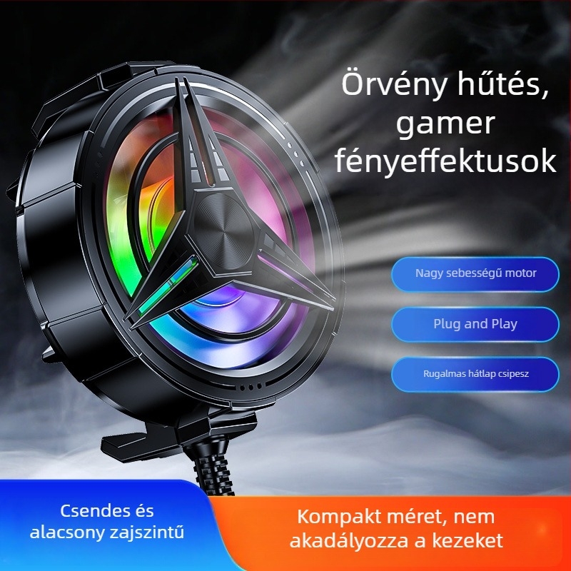 TL11 okostelefon hűtő ventilátor klipszes kialakítással, levegőhűtés, színes fények, halk működés, erős légáramlás