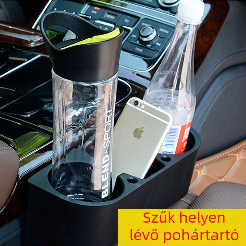Autóülés közti részen elhelyezhető szervező, pohártartóval, hulladékgyűjtővel és tárolórekesszel