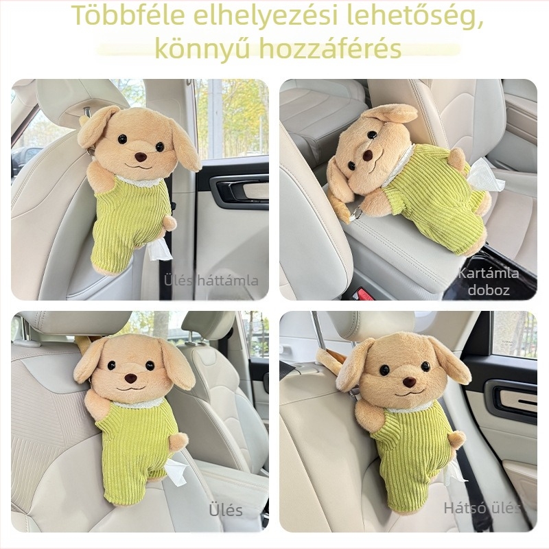 Autóba való plüss kutyus zsebkendő tartó, függő