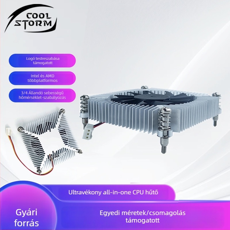 Ultra vékony mindent egyben CPU hűtő kis méretű házhoz, 1U alumíniummagos hűtő, halk ventilátor
