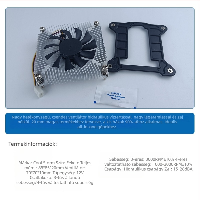 Ultra vékony mindent egyben CPU hűtő kis méretű házhoz, 1U alumíniummagos hűtő, halk ventilátor