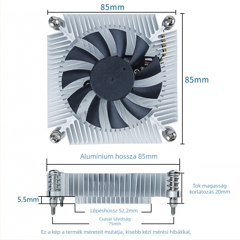 Ultra vékony mindent egyben CPU hűtő kis méretű házhoz, 1U alumíniummagos hűtő, halk ventilátor