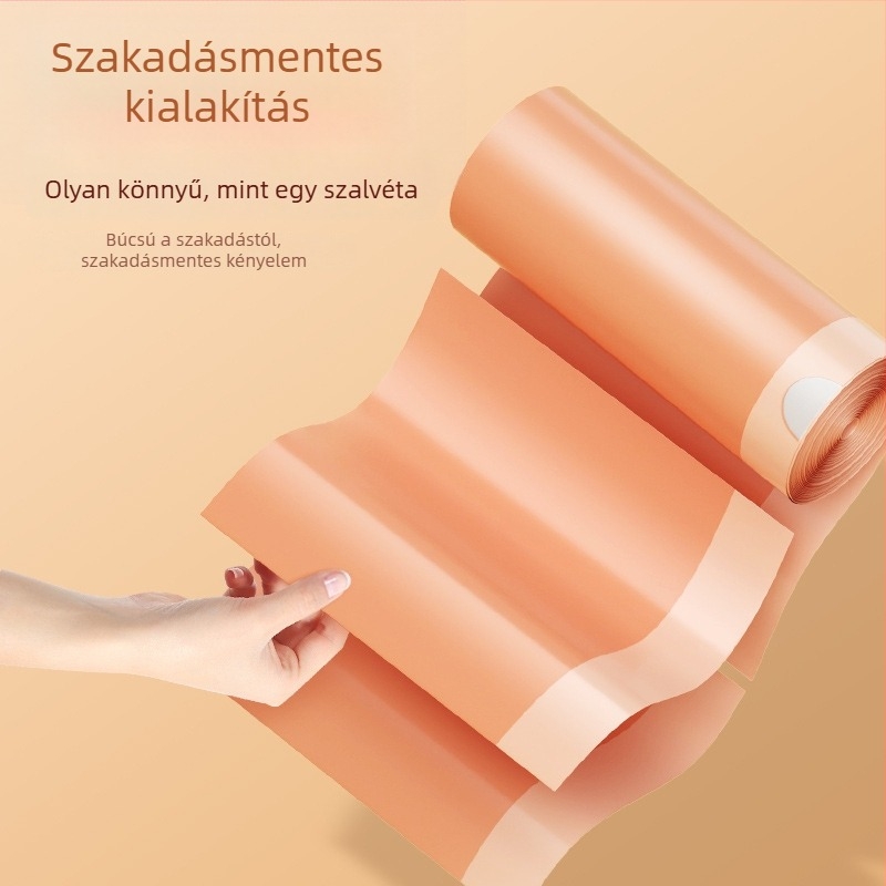 Barack színű, tépésálló zsinóros szemeteszsák, vastított, nagy méretű, hordozható műanyag zacskó