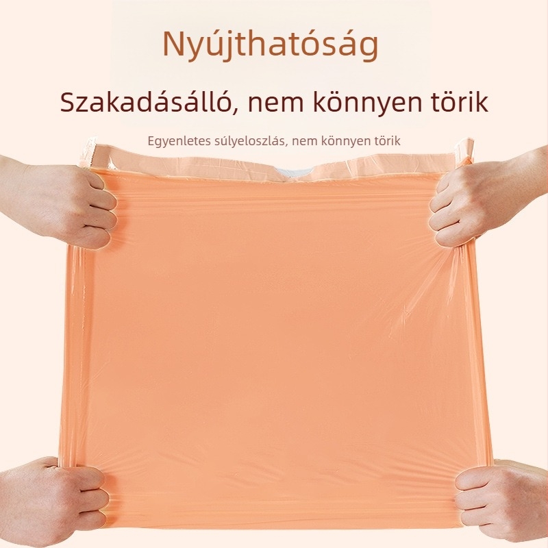 Barack színű, tépésálló zsinóros szemeteszsák, vastított, nagy méretű, hordozható műanyag zacskó