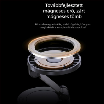 Autóba szerelhető mágneses telefontartó vákuumos szívófejjel, N52 magnet, 360°-ban összecsukható, multifunkcionális asztali tartó