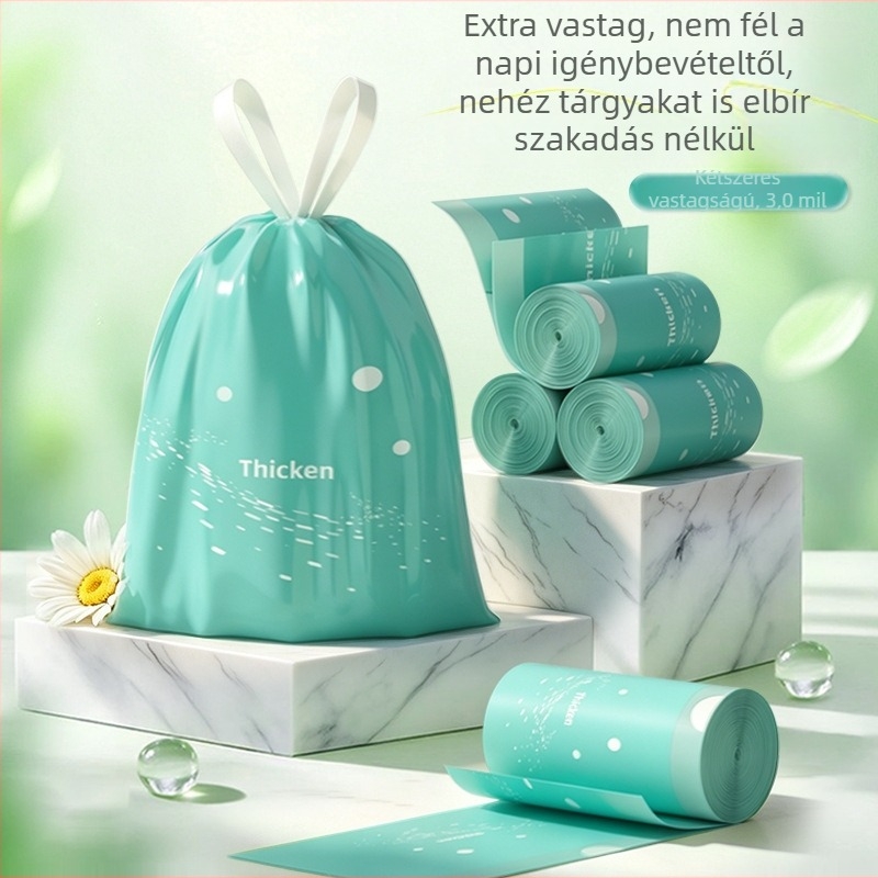 Fekete, vastagított konyhai szemeteszsákok, húzózsinóros, nagy méret