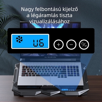 K22 noteszgép hűtőállvány 4 ventilátorral, csendes játékhoz, méretei 385×280×28 mm