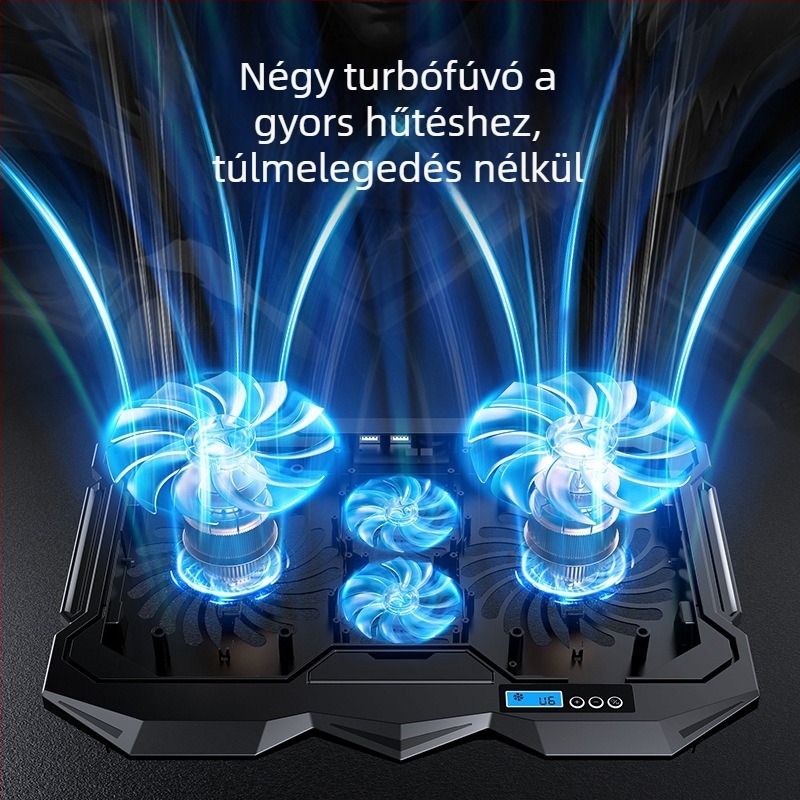 K22 noteszgép hűtőállvány 4 ventilátorral, csendes játékhoz, méretei 385×280×28 mm