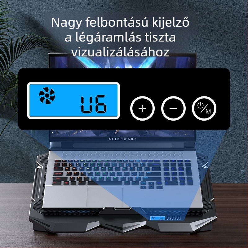 K22 noteszgép hűtőállvány 4 ventilátorral, csendes játékhoz, méretei 385×280×28 mm