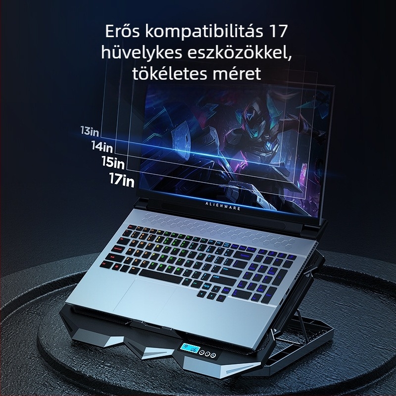 K22 noteszgép hűtőállvány 4 ventilátorral, csendes játékhoz, méretei 385×280×28 mm