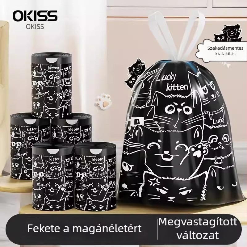 Tépésmentes szemeteszsák húzózsinórral, vastagított, nagy méretű, háztartási és konyhai használatra, ideális kollégiumi használatra, 30 darabos csomag