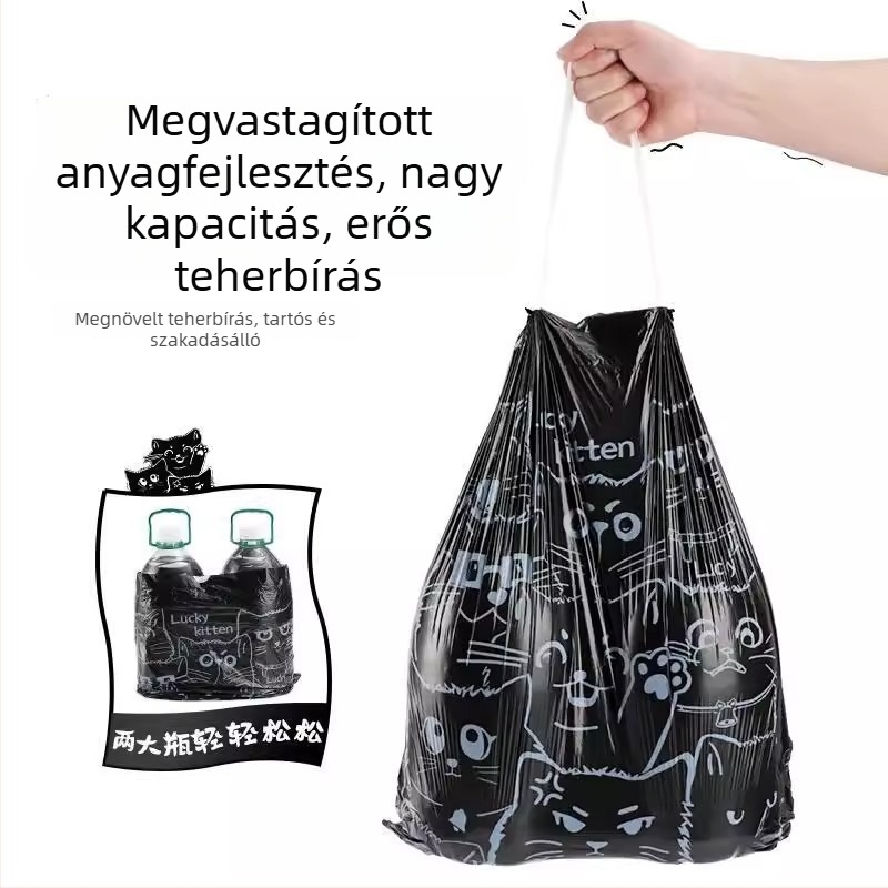 Tépésmentes szemeteszsák húzózsinórral, vastagított, nagy méretű, háztartási és konyhai használatra, ideális kollégiumi használatra, 30 darabos csomag