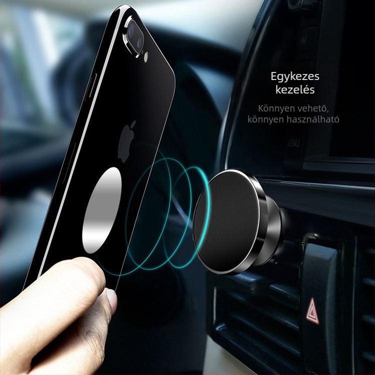 Fém mágneses telefontartó autóhoz, 360°-os forgás, szellőzőbe szerelhető, ötvözetből