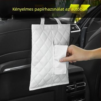 Bőr autós papírzsebkendő tartó – akasztós, minimalistikus belső tér kiegészítő, Istennő kiadás, méretek 26,5 × 19 × 1 cm