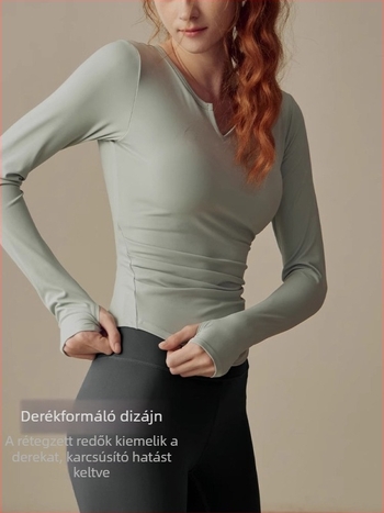 Női hosszú ujjú sportos felső fitneszhez és jógaedzéshez, gyorsan száradó, légáteresztő, slim-fit futáshoz